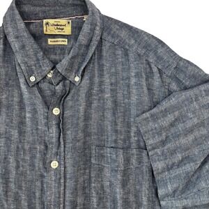 Weatherproof Vintage Mens Large Blue Striped Washable Linen Cotton Shirt SS
